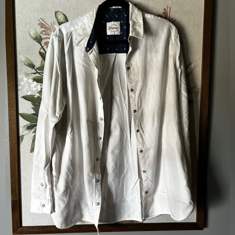White and Beige Plaid Button-Up